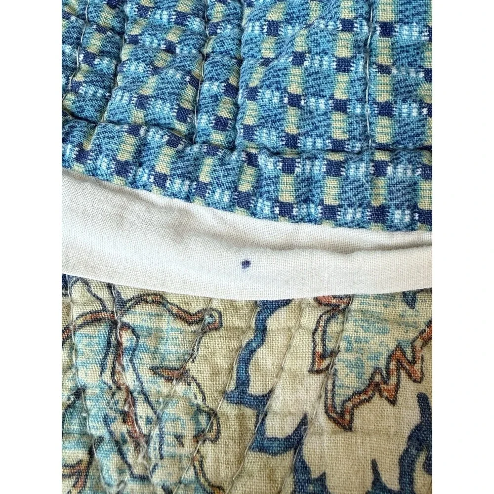 Waverly King Quilt Blue Floral Medallion Reversible Cotton Cottage Farmhouse